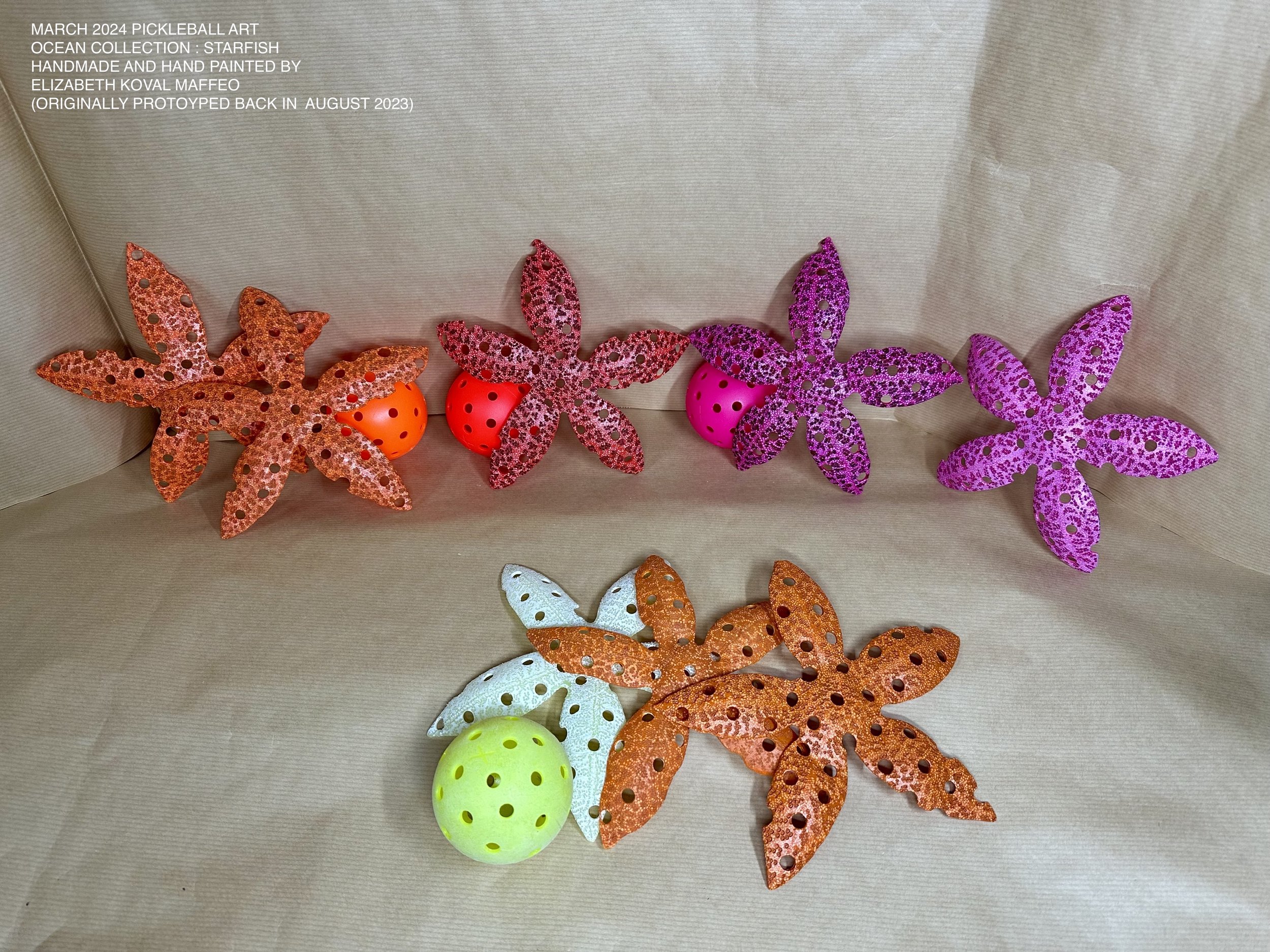Handmade Recycled Pickleball Art - Starfish_Lava Orange - (Free